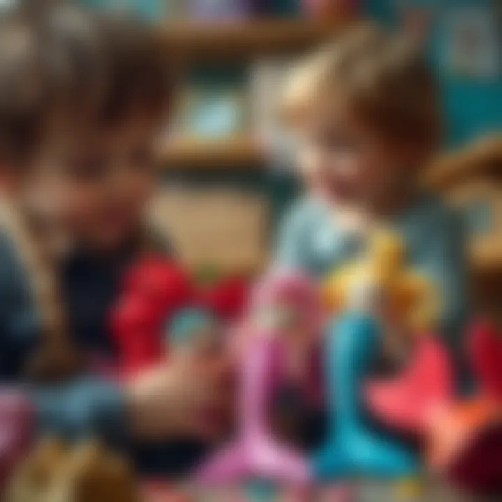 Children engaging with mermaid dolls
