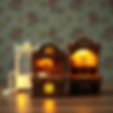 Different designs of illuminated writing desks side by side