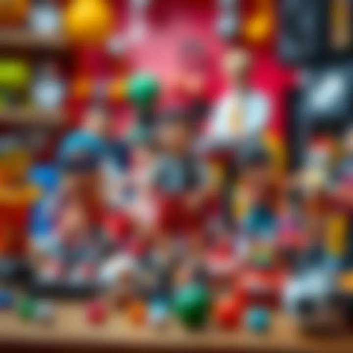 Diverse range of popular musical dancing toys displayed.