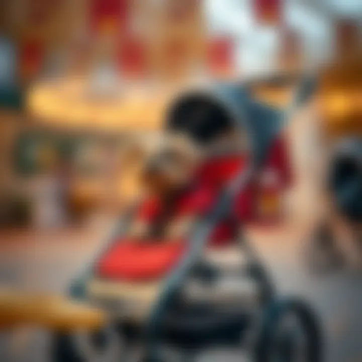 A detailed view of the features of a dog stroller