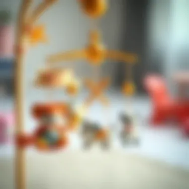 Close-up of a beautifully designed mobile with toys