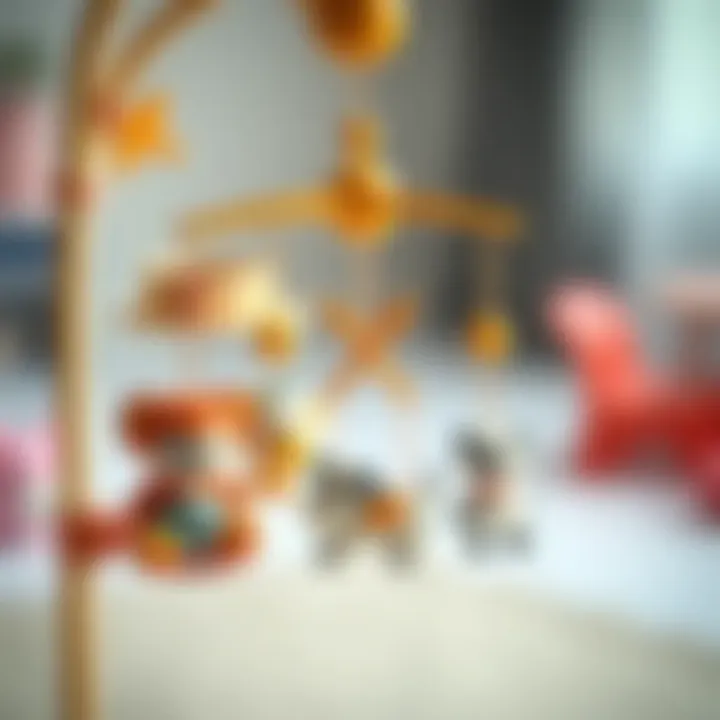 Close-up of a beautifully designed mobile with toys