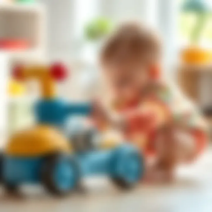 Engagement and Play with Push Toys Baby engaging with a push toy in a bright environment