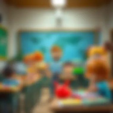 The Educational Potential of Cartoon Characters A classroom scene where children learn through educational cartoons.