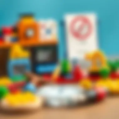 A close-up of unique Lego pieces arranged to form educational tools, representing learning through play.