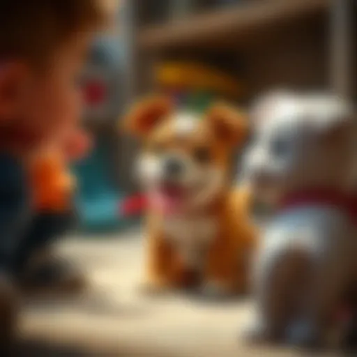 A playful educational puppy engaging with children