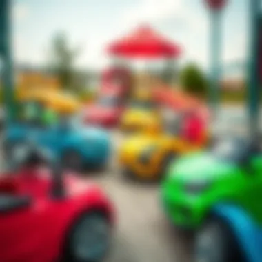 Colorful electric cars for children in a playground
