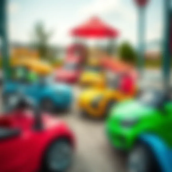 Colorful electric cars for children in a playground