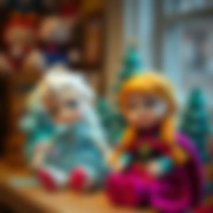 Playful Plush Toys of Elsa and Anna A vibrant display of Elsa and Anna plush toys
