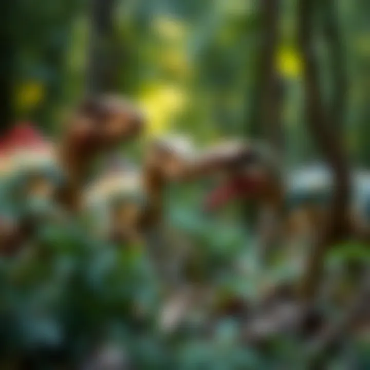 Velociraptors: Masters of Tactics A group of Velociraptors strategizing their hunt in a dense forest