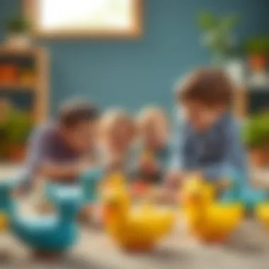 A family enjoying playtime with paper duck toys