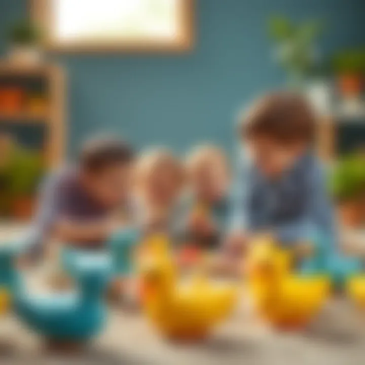 A family enjoying playtime with paper duck toys