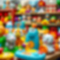 A colorful display of Fisher Price baby toys promoting developmental skills