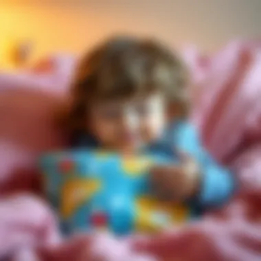 Joyful Nap Time with a Favorite Pillow A happy child embracing a pillow during nap time