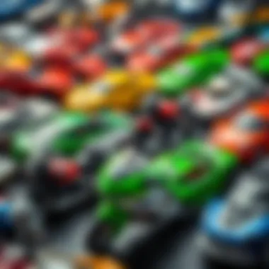 Diverse Collection of Hot Wheels and Kawasaki Toys A collection of Hot Wheels cars featuring Kawasaki models