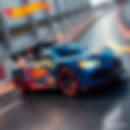 A high-speed Hot Wheels car racing down a track