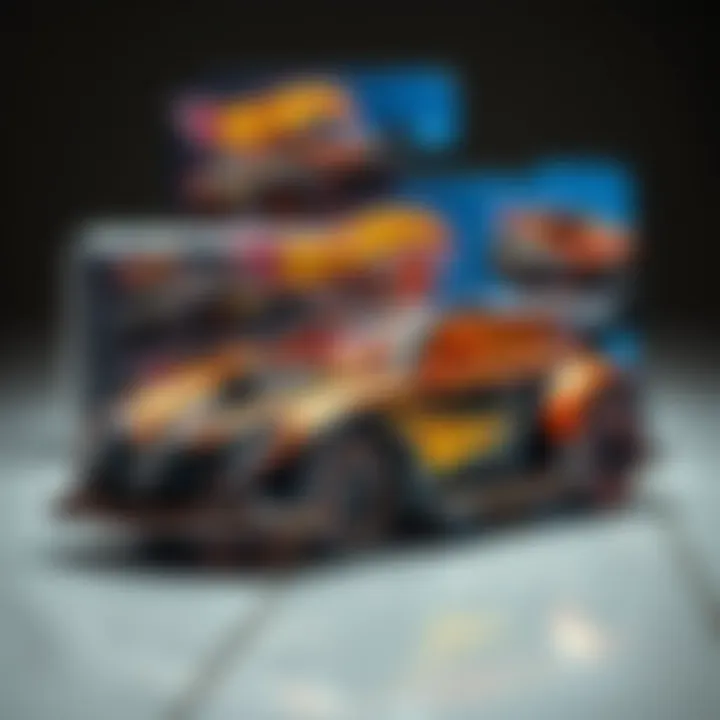 A close-up view of a Hot Wheels set, highlighting its intricate details and packaging.