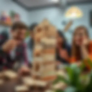 Fun and Laughter with Jenga Group of friends enjoying a game of Jenga