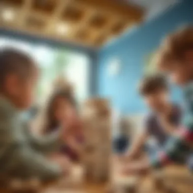 Children Playing Jenga Children engaging in a Jenga game, demonstrating teamwork and focus.
