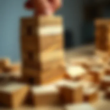 Strategic Moves in Jenga Close-up view of Jenga blocks being pulled