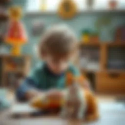 A child playing with a cat model, showcasing creativity