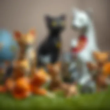 Various cat models arranged for educational playtime