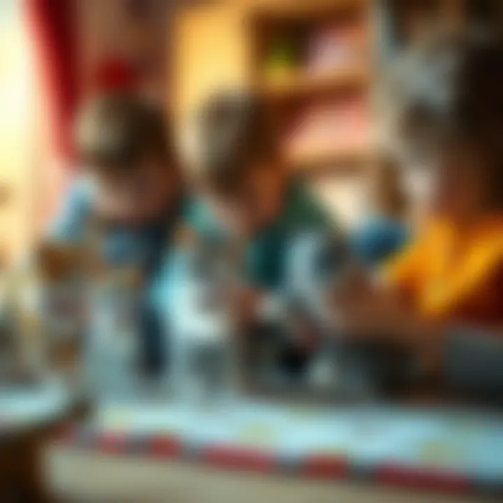 Group of children engaging in social play with cat models