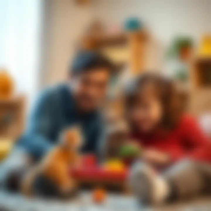 A family enjoying a cat play game together, highlighting social bonds and interaction.