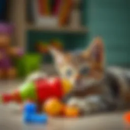 A playful cat engaging with a colorful toy, symbolizing creativity and interaction.