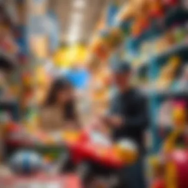 Parents carefully selecting baby items