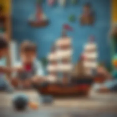 Children engaged in imaginative play with pirate ship toys.