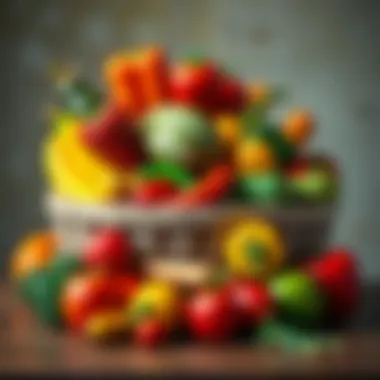 Colorful fruits and vegetables arranged creatively