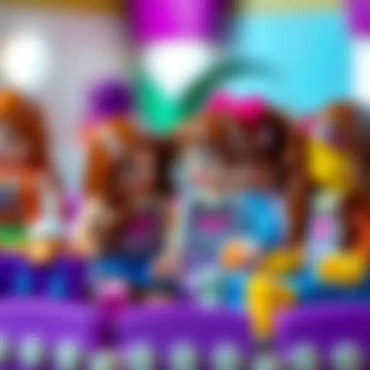Close-up of Lego Friends characters interacting in a theater scene.