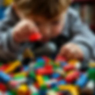 A child's hands exploring different Lego pieces