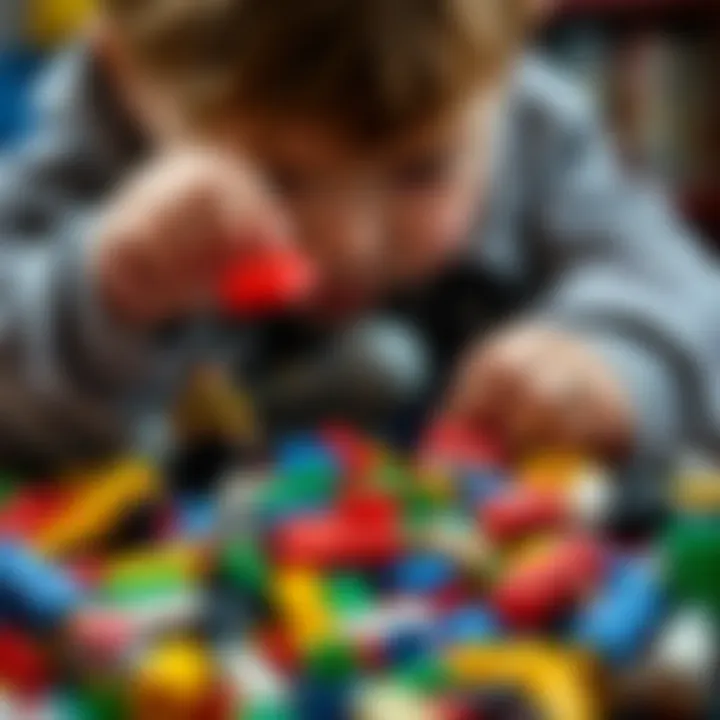 A child's hands exploring different Lego pieces