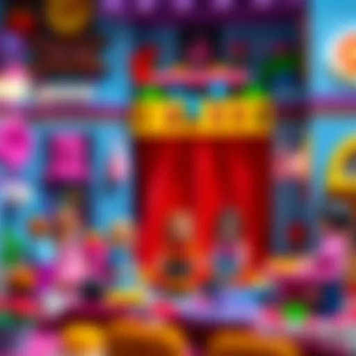 A vibrant Lego Friends theater setup showcasing colorful bricks and characters.