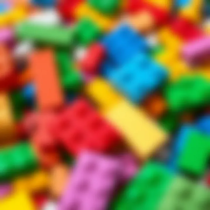 Close-up of colorful building bricks from different brands