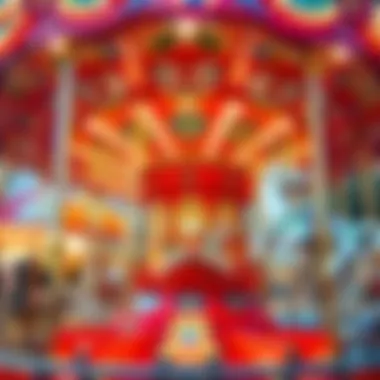Colorful carousel spinning in a lively amusement park