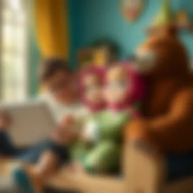 A family enjoying time together while watching Masha and the Bear