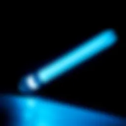 A stunning representation of the blue lightsaber glowing in a dark space, symbolizing adventure and discovery.