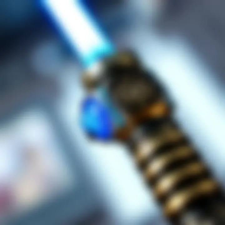 An intricate design of a blue lightsaber, highlighting its craftsmanship and appeal as a collectible.