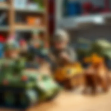 Parents selecting educational military toys for their children