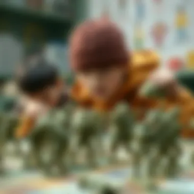 Children engaging in a strategy-based game with toy soldiers