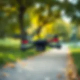 Mini drone flying in a park