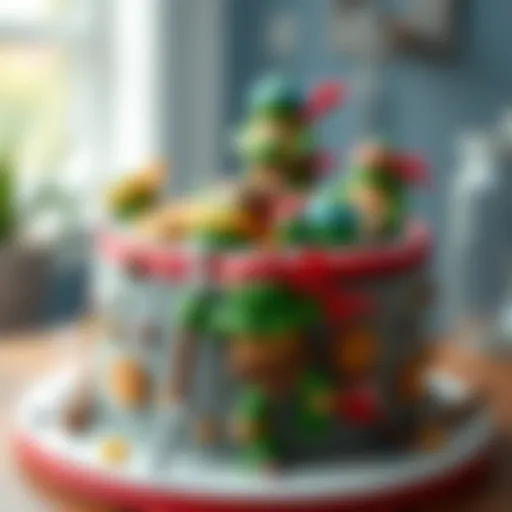 A vibrant Ninja Turtles themed cake decorated with fondant figures.