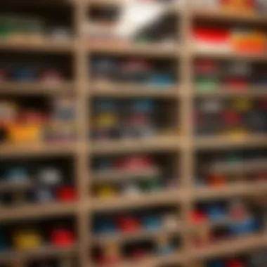 An organized shelf filled with Matchbox cars, illustrating the joy of collection.