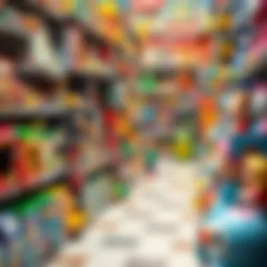 A vibrant toy store aisle filled with various types of toys, appealing to children of all ages.