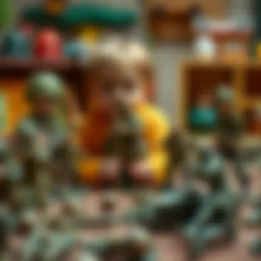 Children playing with toy soldiers in a creative setup