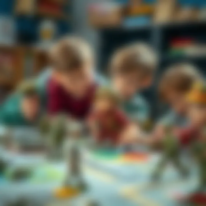 A family engaging in educational activities with toy soldiers