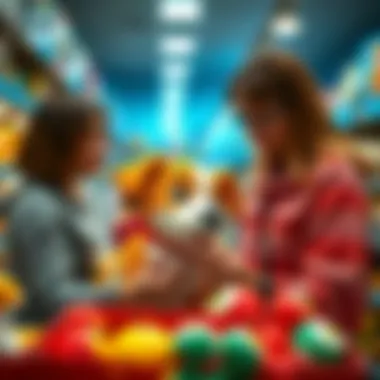 Parents selecting a toy-like dog in a store